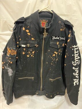 Rebel Spirit Black Military-Style Jacket with embroidered stitching patches